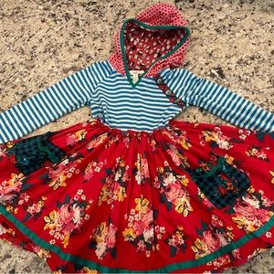 Matilda Jane size 4 red, blue and green flower dress with hood! Worn once!